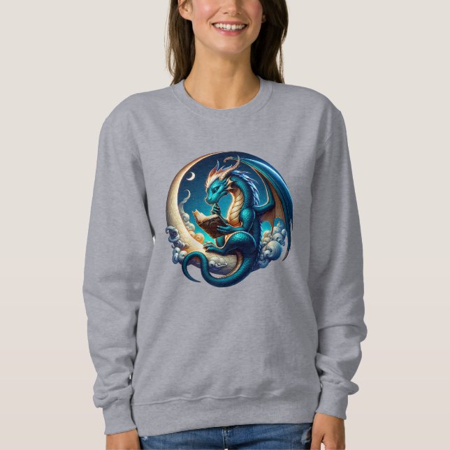 Dragon Bookworm, Moonlight Reading  Sweatshirt (Front)