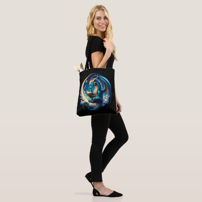 Dragon Bookworm, Moonlight Reading  Tote Bag (On Model)