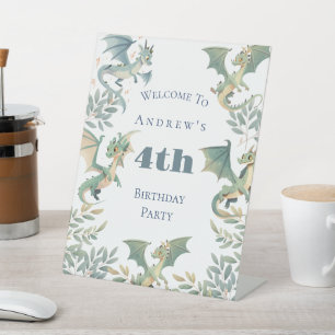 Dragon Boys 3rd 4th 5th Birthday Party Invitation Pedestal Sign