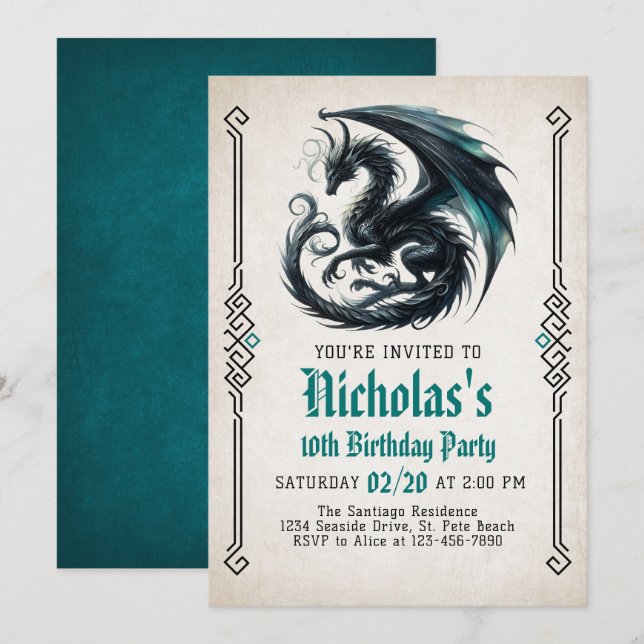 Dragon Boy's Birthday Invitation (Front/Back)