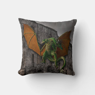 Dragon & Castle Fantasy Artwork Throw Pillow