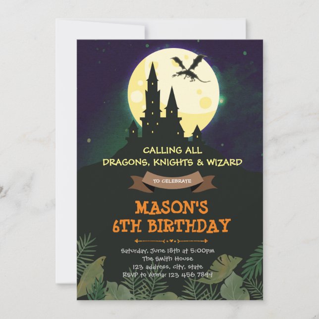 Dragon castle party invitation (Front)