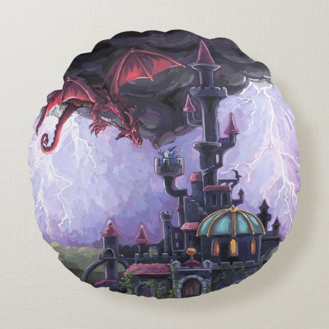 Dragon Castle Round Pillow (Front)