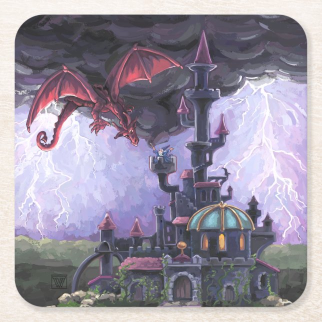 Dragon Castle Square Paper Coaster (Front)