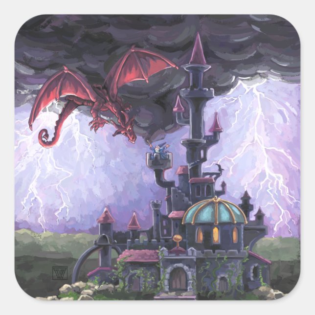 Dragon Castle Square Sticker (Front)