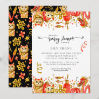 Dragon & Chat Chanceux | Invitation à une Baby Sho