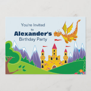 Dragon & Château Invitation personnalisée Annivers