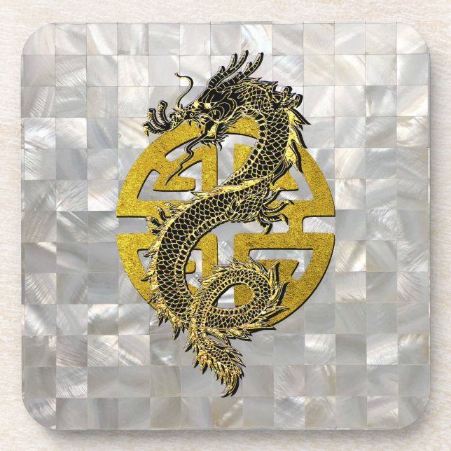 Dragon Chinese Symbol Mother of Pearl Pattern Coaster (Front)