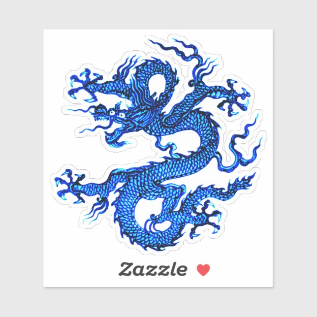 Dragon chinois, Autocollant bleu Indigo (Feuille)