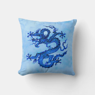 Dragon chinois, oreiller bleu et blanc Indigo