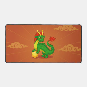 Dragon Chinois Vert sur Fond Rouge