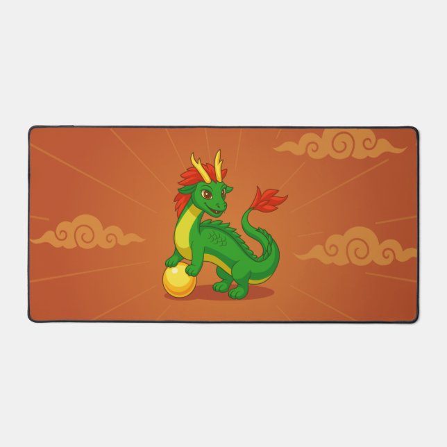 Dragon Chinois Vert sur Fond Rouge (Recto)