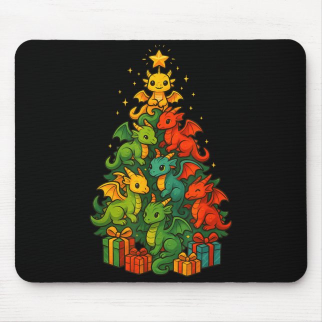 Dragon Christmas Tree Funny Dragon Xmas  Mouse Pad (Front)