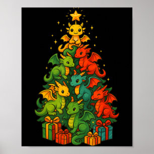 Dragon Christmas Tree Funny Dragon Xmas  Poster