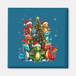 Dragon Christmas Tree Squad Santa Hat Fantasy Myth Magnet
