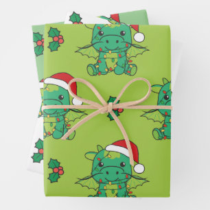 Dragon Christmas Winter Animals Holiday Dragons Wrapping Paper Sheet