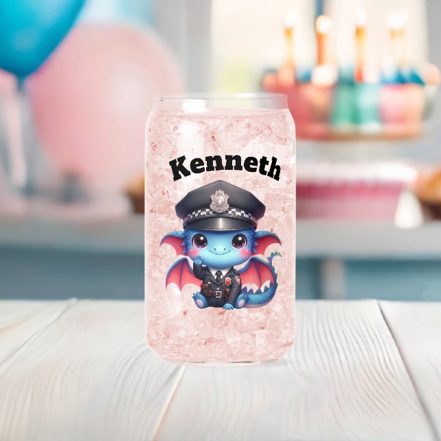 Dragon cop waving hello! can glass (Insitu (Baby Shower))