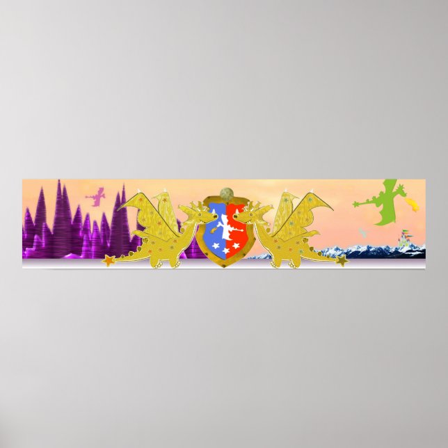 Dragon Crest Cute Cartoon Dragons World Poster (Front)