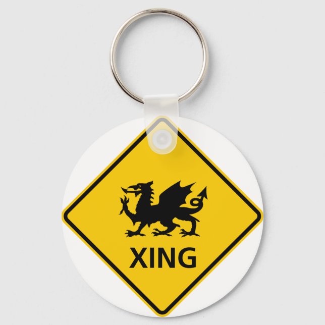 Dragon Crossing Highway Sign Keychain (Front)