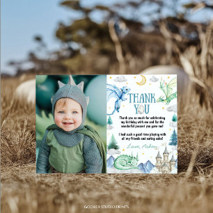 Dragon Cute Boy Birthday Watercolor Thank You Card