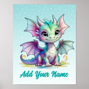 Dragon de bébé souriant - Poster de nom personnali