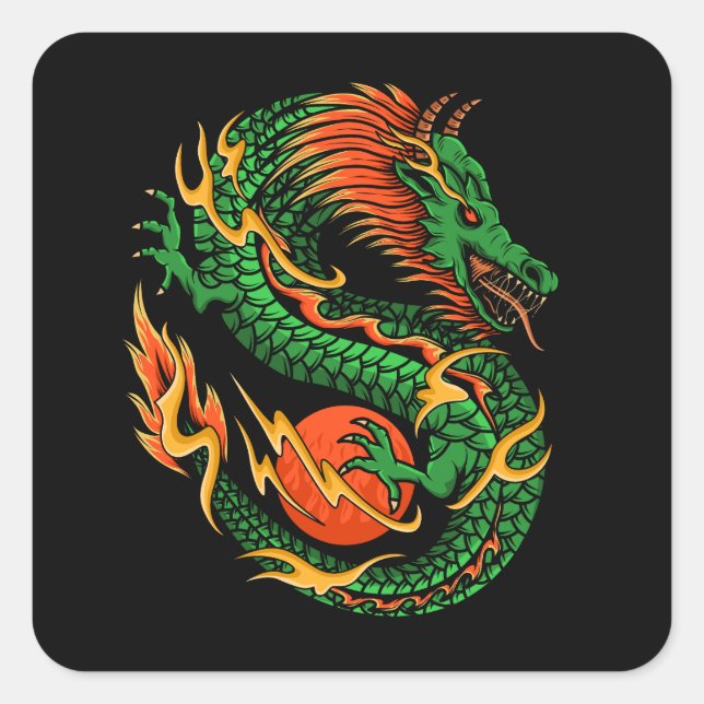 Dragon design illustration square sticker (Front)
