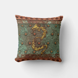 Dragon d'or asiatique sur un Coussin à look métall