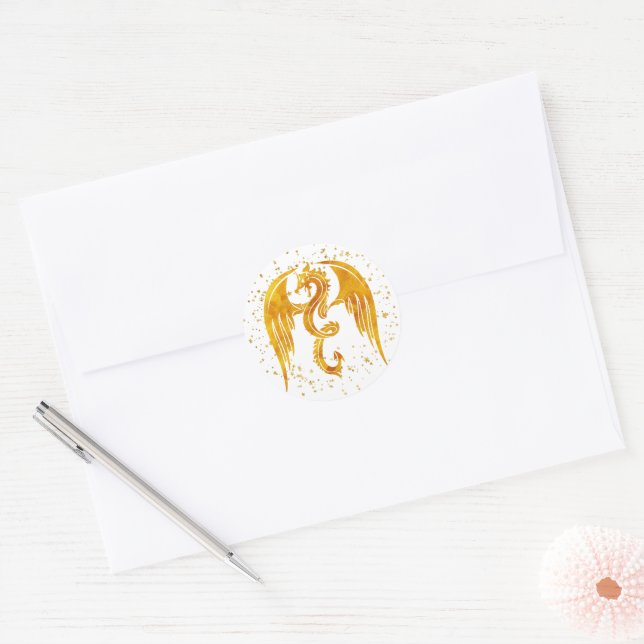 Dragon D'Or Dans Les Étoiles Stickers (Enveloppe)