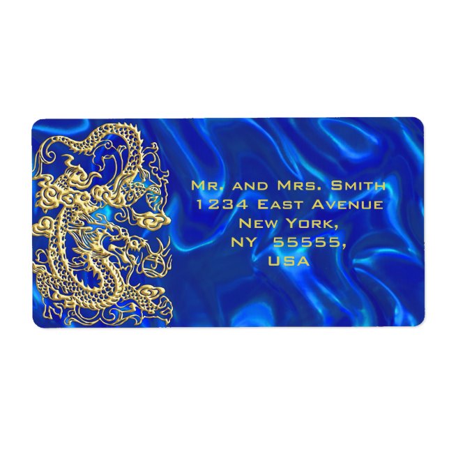 Dragon d'or embouti sur Blue Satin (Devant)