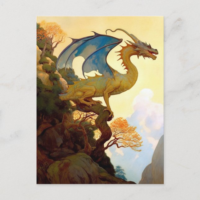 Dragon d'or sur une carte postale d'art fantastiqu (Devant)