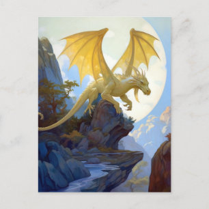Dragon D'Or Sur Une Carte Postale D'Art Imaginaire