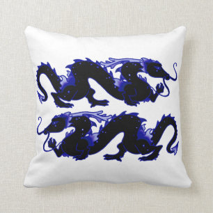 Dragon Dragon Black and Blue Throw Pillow