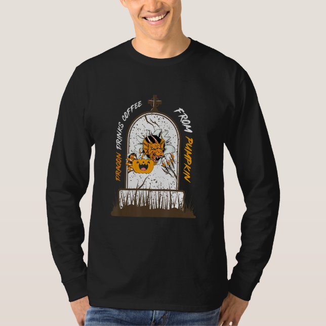 Dragon Drinks Coffee From Pumpkin T-Shirt (Front)