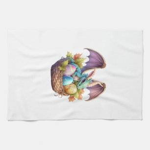 Dragon Easter Day Loves Collecting Easter Eggs Dra Kitchen Towel
