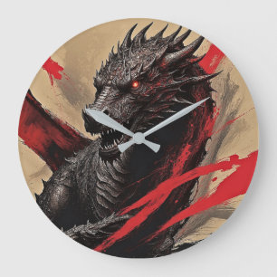 Dragon Elegance – Abstract Expressionism Large Clock