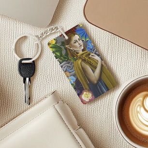 Dragon Elf Maiden Enchanted Flower Garden Fantasy Keychain