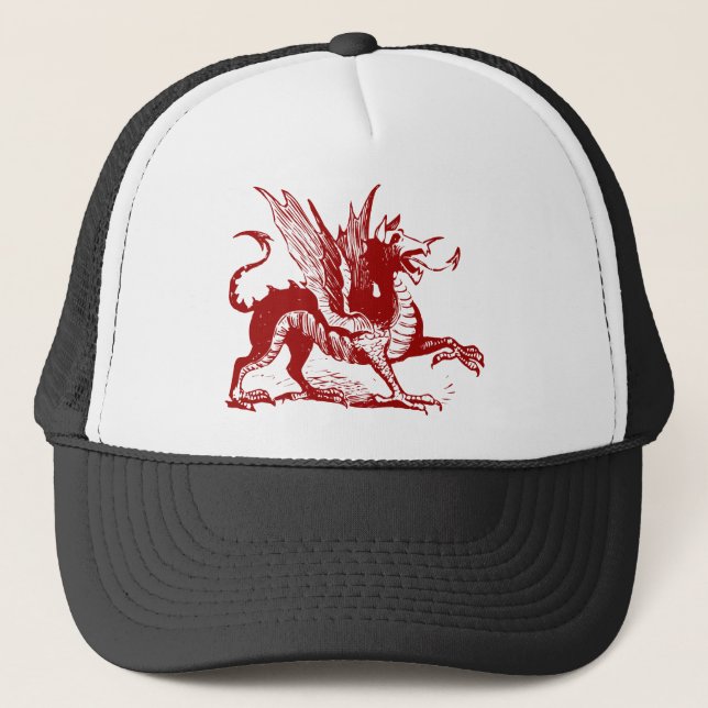 Dragon Engraving - Ruby Red Trucker Hat (Front)