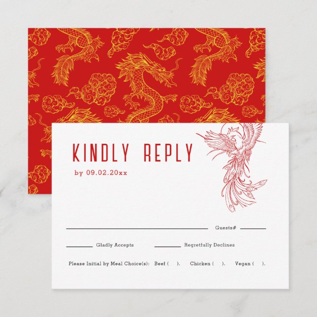 Dragon et Phoenix | Mariage RSVP + Choix de repas (Devant / Derrière)
