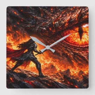 Dragon Eye and Warrior Fantasy Square  Wall Clock