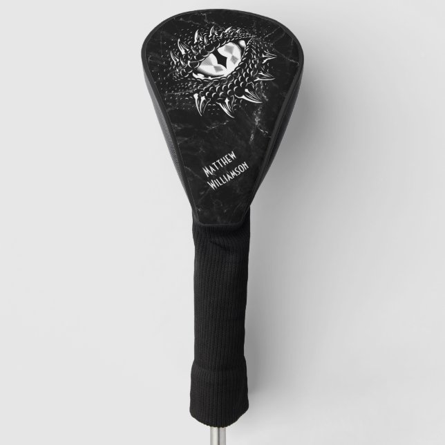 Dragon Eye Black Marble Background Monogram  Golf Head Cover (Front)