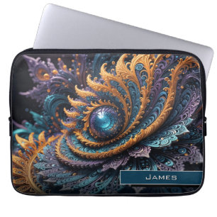 Dragon Eye Modern Abstract Geometric Fractal Name Laptop Sleeve