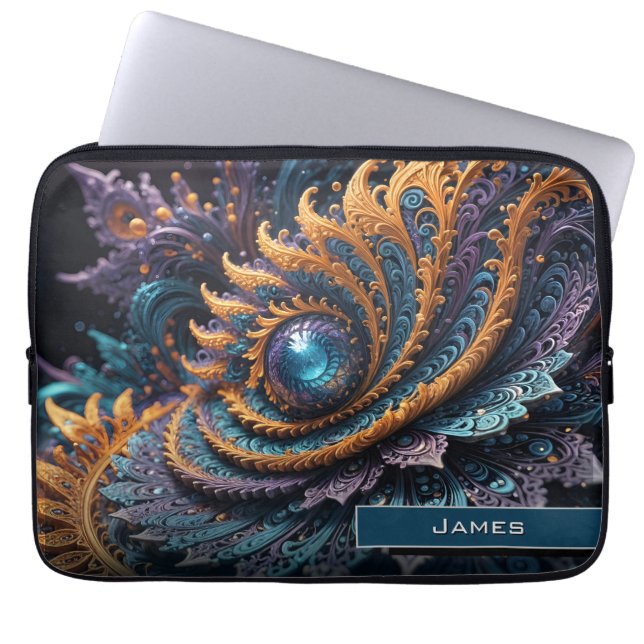 Dragon Eye Modern Abstract Geometric Fractal Name  Laptop Sleeve (Front)