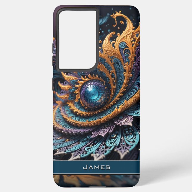 Dragon Eye Modern Abstract Geometric Fractal Name  Samsung Galaxy S21+ Case (Back)