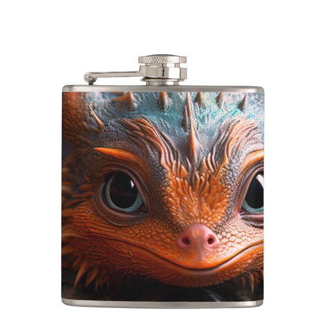 Dragon Face Hip Flask (Front)