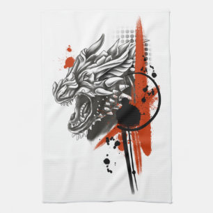 Dragon Face Trash Polka Kitchen Towel