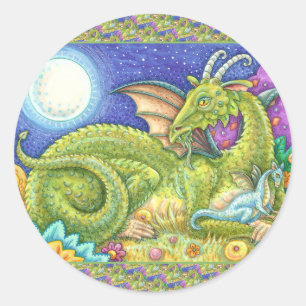 DRAGON FAMILY NEXT GENERATION, WHIMSICAL FANTASY CLASSIC ROUND STICKER