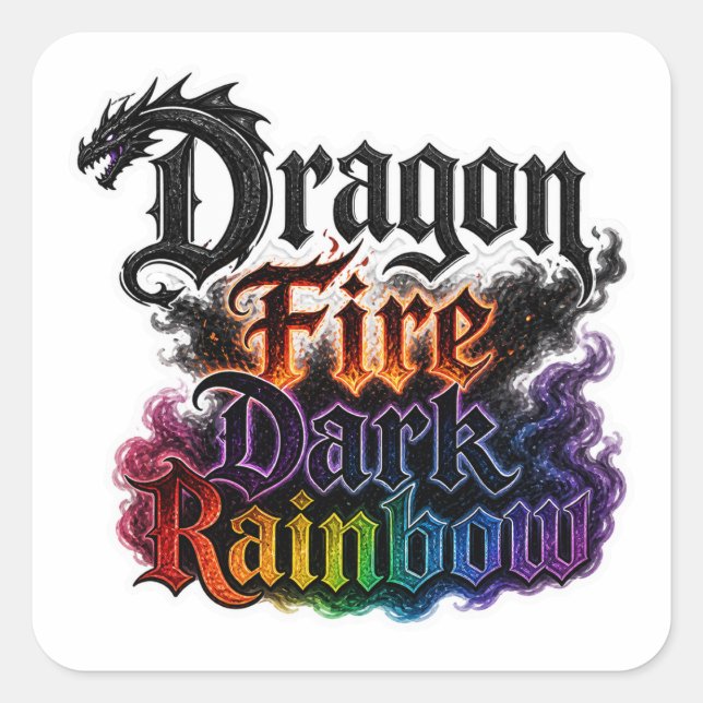 Dragon Fire Dark Rainbow Typography Sticker (Front)