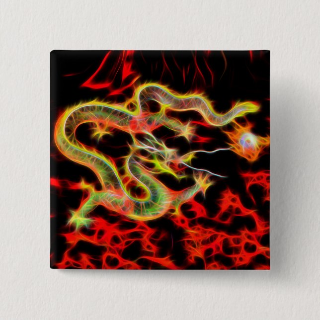 Dragon Fire decor on Lucky Energy 2 Inch Square Button (Front)