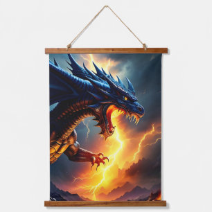 Dragon Fire Lightning Fight Two Hanging Tapestry