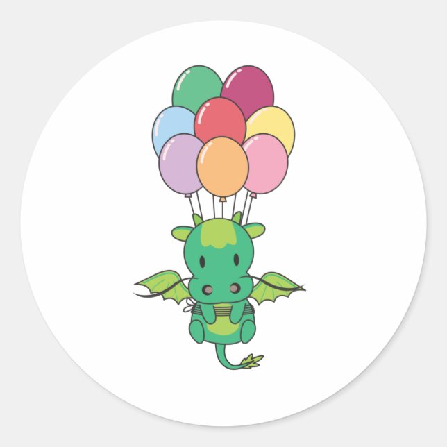 Dragon Flies Up With Colourful Balloons Classic Round Sticker (Front)